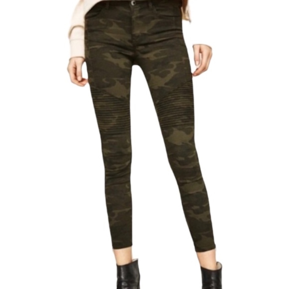 Zara Basic Z1975 Denim Camo Skinny Moto Jeans